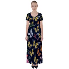 Flowers Butterfly Blooms Flowering Spring High Waist Short Sleeve Maxi Dress by Simbadda