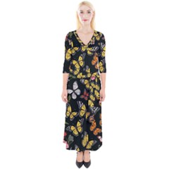 Flowers Butterfly Blooms Flowering Spring Quarter Sleeve Wrap Maxi Dress by Simbadda