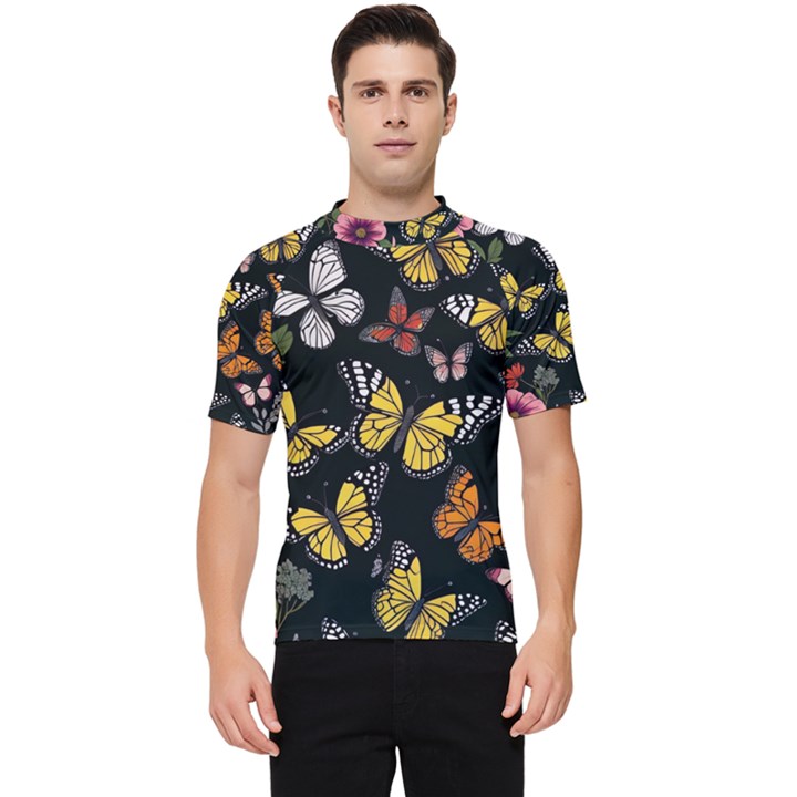 Flowers Butterfly Blooms Flowering Spring Men s Short Sleeve Rash Guard