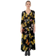 Flowers Butterfly Blooms Flowering Spring Button Up Boho Maxi Dress by Simbadda