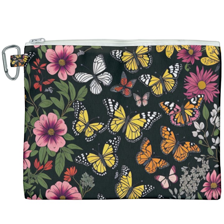 Flowers Butterfly Blooms Flowering Spring Canvas Cosmetic Bag (XXXL)