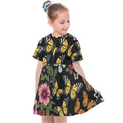 Flowers Butterfly Blooms Flowering Spring Kids  Sailor Dress by Simbadda