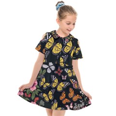 Flowers Butterfly Blooms Flowering Spring Kids  Short Sleeve Shirt Dress by Simbadda