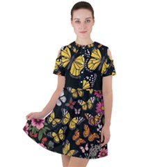 Flowers Butterfly Blooms Flowering Spring Short Sleeve Shoulder Cut Out Dress  by Simbadda