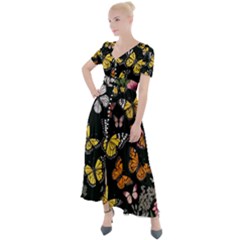 Flowers Butterfly Blooms Flowering Spring Button Up Short Sleeve Maxi Dress by Simbadda