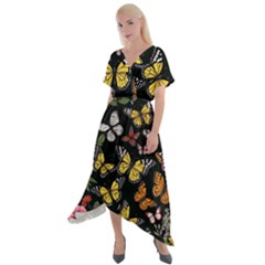 Flowers Butterfly Blooms Flowering Spring Cross Front Sharkbite Hem Maxi Dress by Simbadda