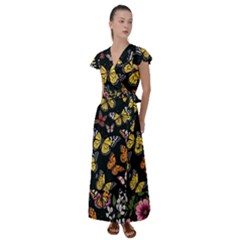 Flowers Butterfly Blooms Flowering Spring Flutter Sleeve Maxi Dress by Simbadda