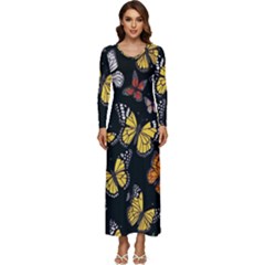 Flowers Butterfly Blooms Flowering Spring Long Sleeve Longline Maxi Dress by Simbadda