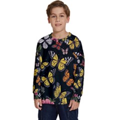 Flowers Butterfly Blooms Flowering Spring Kids  Crewneck Sweatshirt