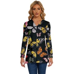 Flowers Butterfly Blooms Flowering Spring Long Sleeve Drawstring Hooded Top by Simbadda