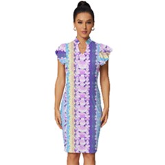 Background Graphic Beautiful Wallpaper Art Vintage Frill Sleeve V-neck Bodycon Dress by Simbadda