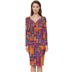 Background Graphic Beautiful Wallpaper Art Abstract Long Sleeve V-neck Bodycon Dress  by Simbadda