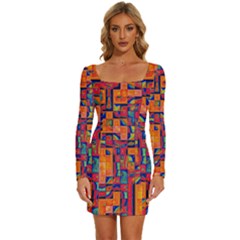 Background Graphic Beautiful Wallpaper Art Abstract Long Sleeve Square Neck Bodycon Velvet Dress by Simbadda