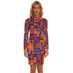 Background Graphic Beautiful Wallpaper Art Abstract Long Sleeve Shirt Collar Bodycon Dress by Simbadda