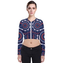 Mandala Orange Navy Long Sleeve Zip Up Bomber Jacket by Simbadda