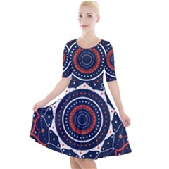 Mandala Orange Navy Quarter Sleeve A-line Dress by Simbadda