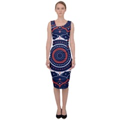 Mandala Orange Navy Sleeveless Pencil Dress by Simbadda