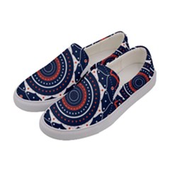 Mandala Orange Navy Women s Canvas Slip Ons by Simbadda