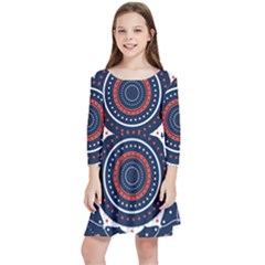 Mandala Orange Navy Kids  Quarter Sleeve Skater Dress by Simbadda