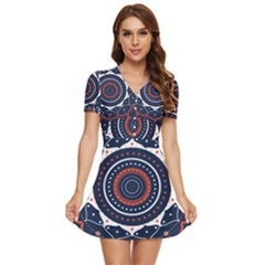 Mandala Orange Navy V-neck High Waist Chiffon Mini Dress by Simbadda