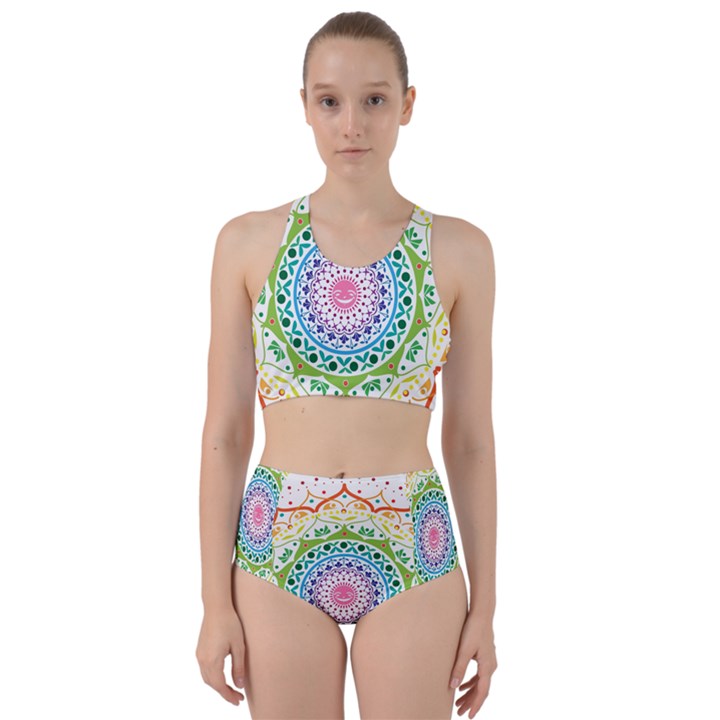 Mandala Pattern Rainbow Pride Racer Back Bikini Set