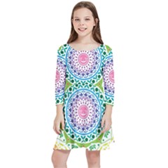 Mandala Pattern Rainbow Pride Kids  Quarter Sleeve Skater Dress by Simbadda