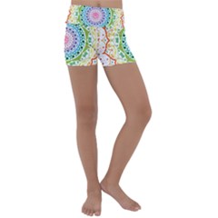 Mandala Pattern Rainbow Pride Kids  Lightweight Velour Yoga Shorts