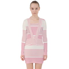 Background Pink Beige Decorative Texture Craft V-neck Bodycon Long Sleeve Dress by Simbadda