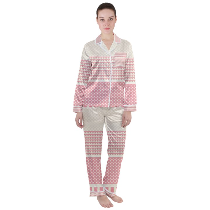 Background Pink Beige Decorative Texture Craft Women s Long Sleeve Satin Pajamas Set	