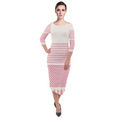 Background Pink Beige Decorative Texture Craft Quarter Sleeve Midi Velour Bodycon Dress by Simbadda