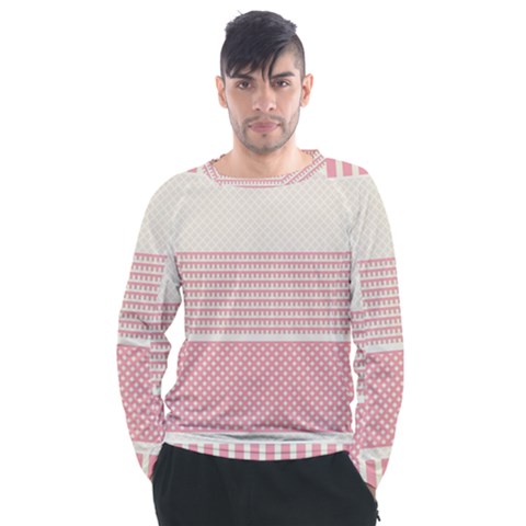 Background Pink Beige Decorative Texture Craft Men s Long Sleeve Raglan Tee by Simbadda