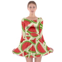 Cute Watermelon Seamless Pattern Long Sleeve Skater Dress by Simbadda