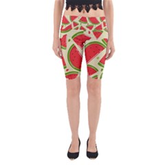 Cute Watermelon Seamless Pattern Yoga Cropped Leggings by Simbadda