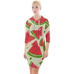 Cute Watermelon Seamless Pattern Quarter Sleeve Hood Bodycon Dress by Simbadda