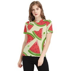 Cute Watermelon Seamless Pattern Women s Short Sleeve Rash Guard by Simbadda