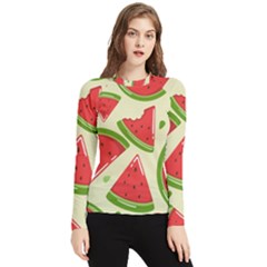 Cute Watermelon Seamless Pattern Women s Long Sleeve Rash Guard by Simbadda