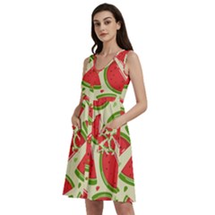 Cute Watermelon Seamless Pattern Sleeveless Dress With Pocket by Simbadda