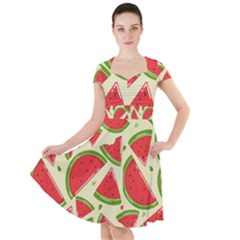 Cute Watermelon Seamless Pattern Cap Sleeve Midi Dress by Simbadda