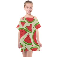 Cute Watermelon Seamless Pattern Kids  One Piece Chiffon Dress by Simbadda