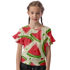 Cute Watermelon Seamless Pattern Kids  Cut Out Flutter Sleeves by Simbadda