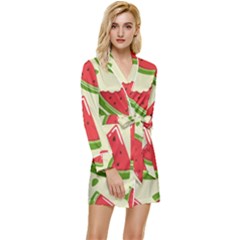 Cute Watermelon Seamless Pattern Long Sleeve Satin Robe by Simbadda