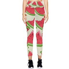 Cute Watermelon Seamless Pattern Pocket Leggings  by Simbadda