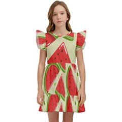 Cute Watermelon Seamless Pattern Kids  Winged Sleeve Dress by Simbadda