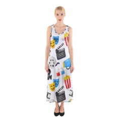 Cinema Icons Pattern Seamless Signs Symbols Collection Icon Sleeveless Maxi Dress by Simbadda