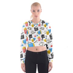 Cinema Icons Pattern Seamless Signs Symbols Collection Icon Cropped Sweatshirt by Simbadda