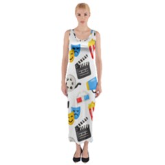 Cinema Icons Pattern Seamless Signs Symbols Collection Icon Fitted Maxi Dress by Simbadda