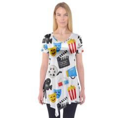 Cinema Icons Pattern Seamless Signs Symbols Collection Icon Short Sleeve Tunic  by Simbadda