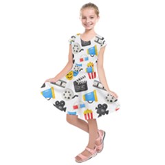 Cinema Icons Pattern Seamless Signs Symbols Collection Icon Kids  Short Sleeve Dress by Simbadda