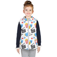 Cinema Icons Pattern Seamless Signs Symbols Collection Icon Kids  Hooded Puffer Vest by Simbadda