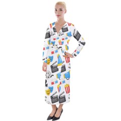 Cinema Icons Pattern Seamless Signs Symbols Collection Icon Velvet Maxi Wrap Dress by Simbadda